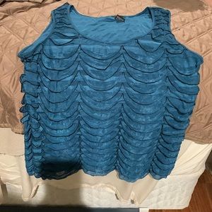 Dressy ruffled scalloped tank top. Teal color never worn. NWOT